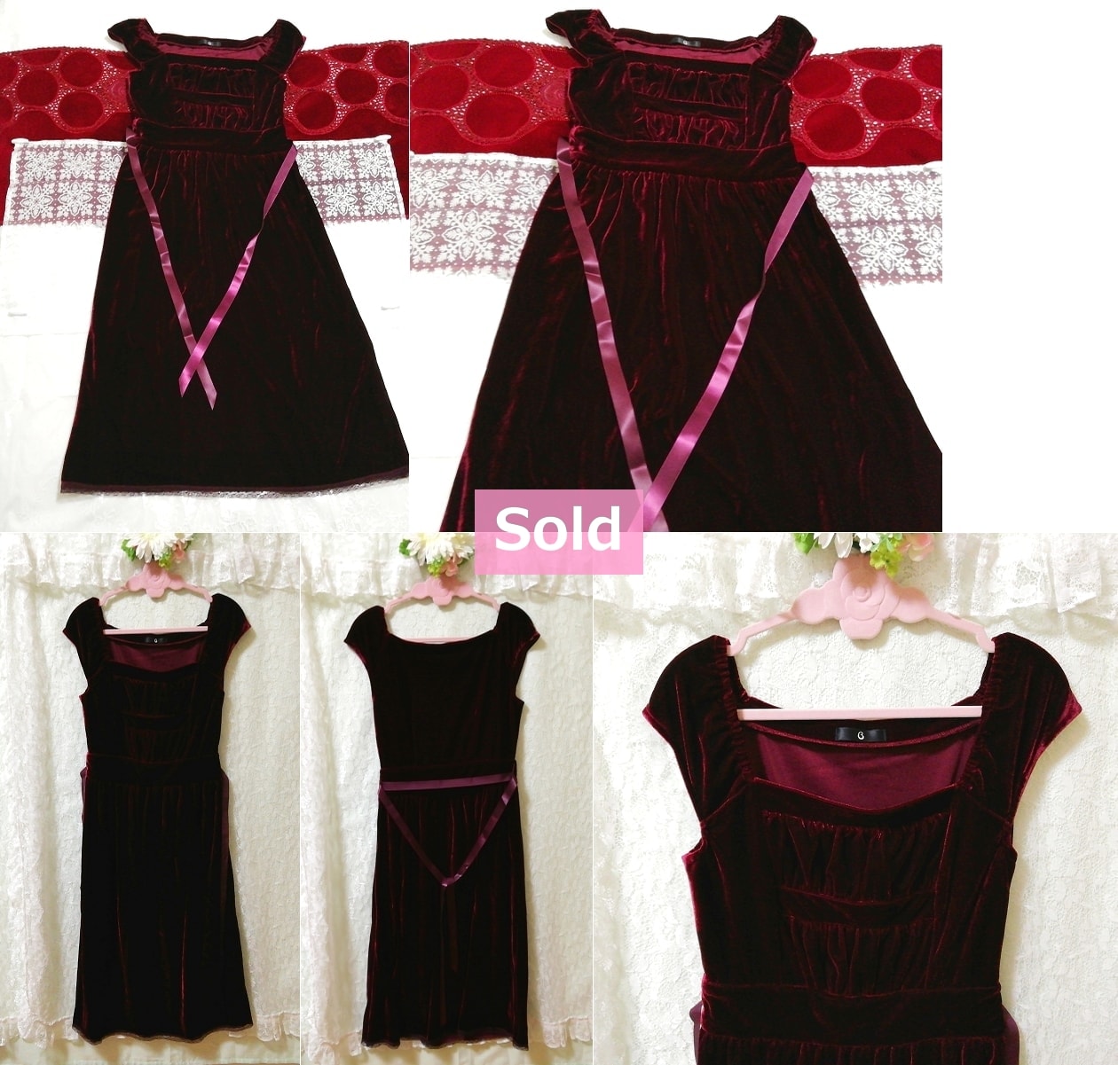 Сплошное велюровое платье красного цвета с фиолетовым велюром