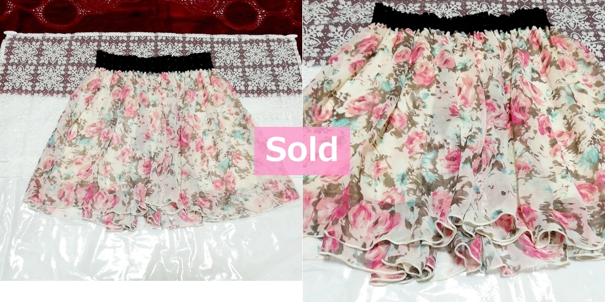 Prix 2, 990 yen taille noire en mousseline de soie rose blanc mini jupe à fleurs bleu clair avec étiquette mousseline de soie rose blanc mini jupe à fleurs bleu clair avec étiquette
