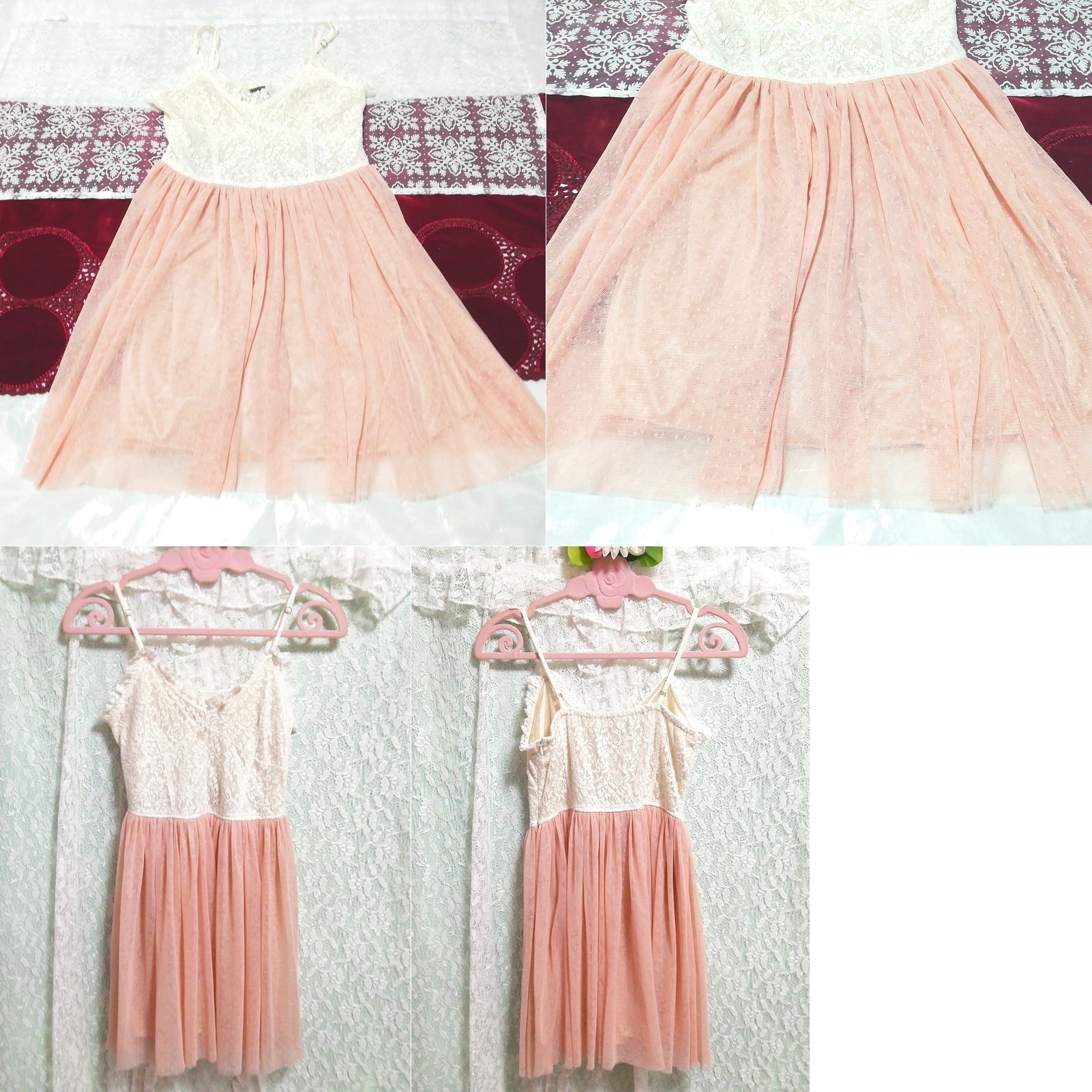 White pink lace cotton negligee nightgown mini skirt camisole dress, fashion, ladies' fashion, camisole