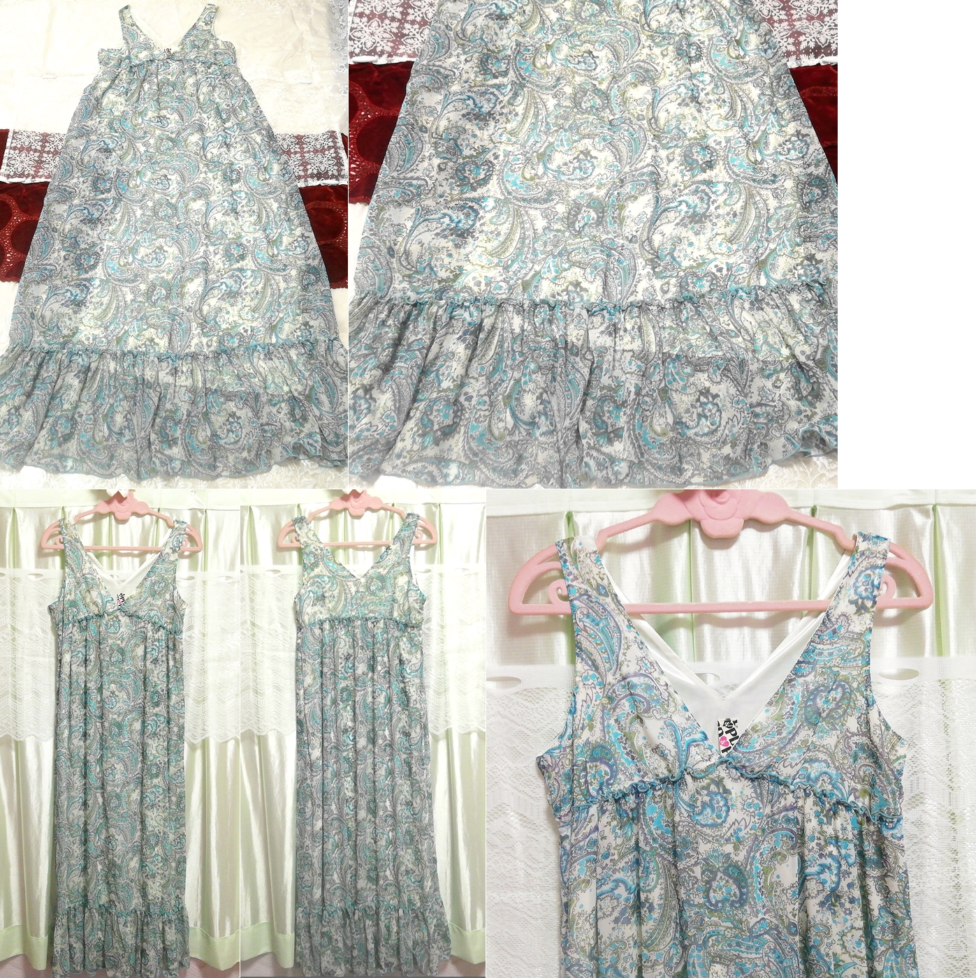 파티나 에스닉무늬 시폰 슬리브리스 맥시 네글리제 나이트가운 나이트 웨어 드레스, 롱 스커트, m 사이즈
