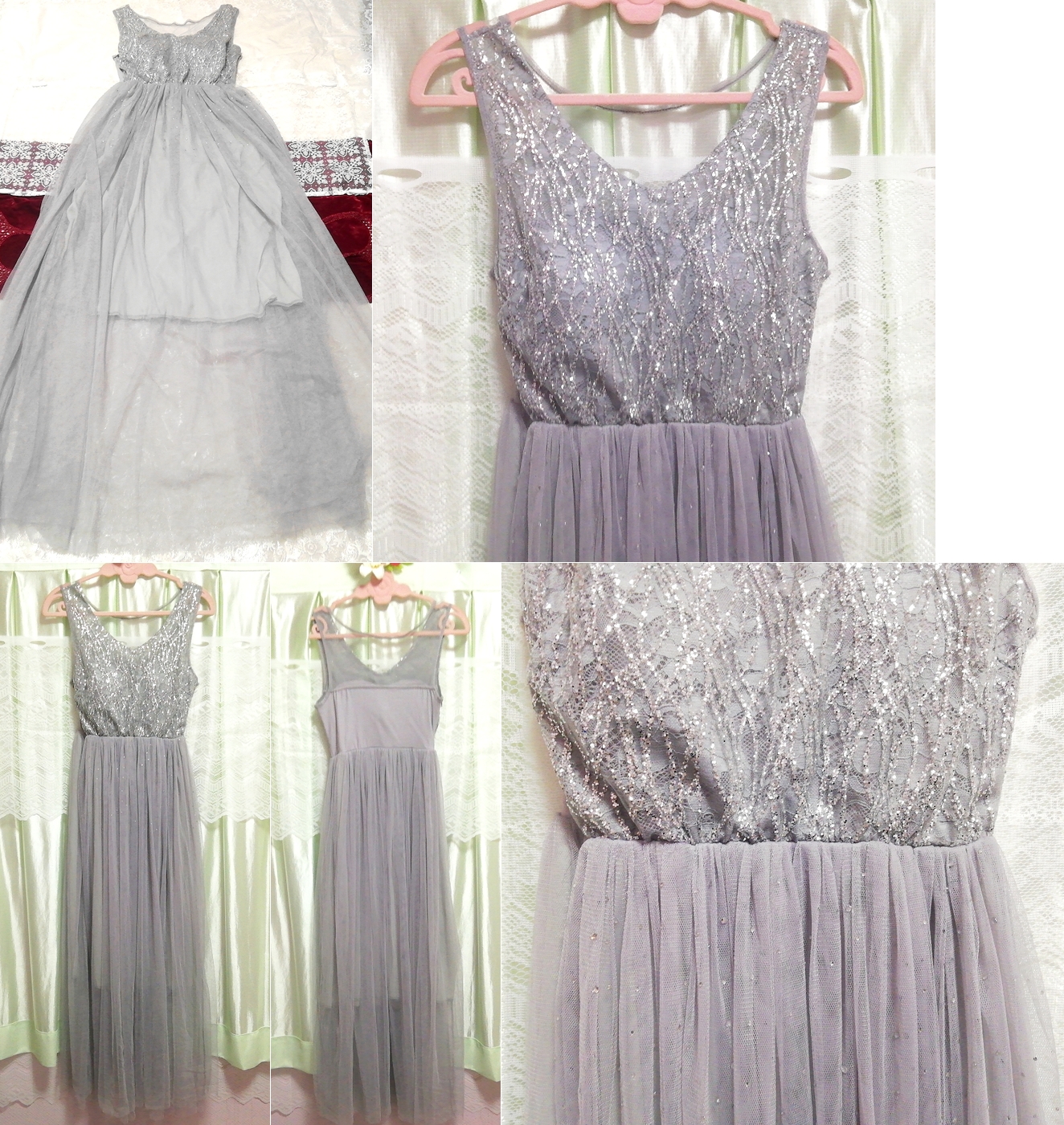 Gray sleeveless shiny maxi negligee nightgown tulle long skirt dress, long skirt, m size
