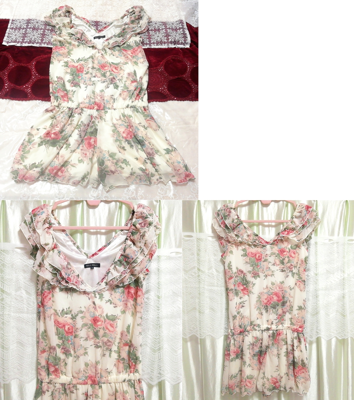 Geblümtes weißes Chiffon-Culotte-Negligé-Nachthemd mit Blumendruck, Mode, Frauenmode, Nachtwäsche, Pyjama
