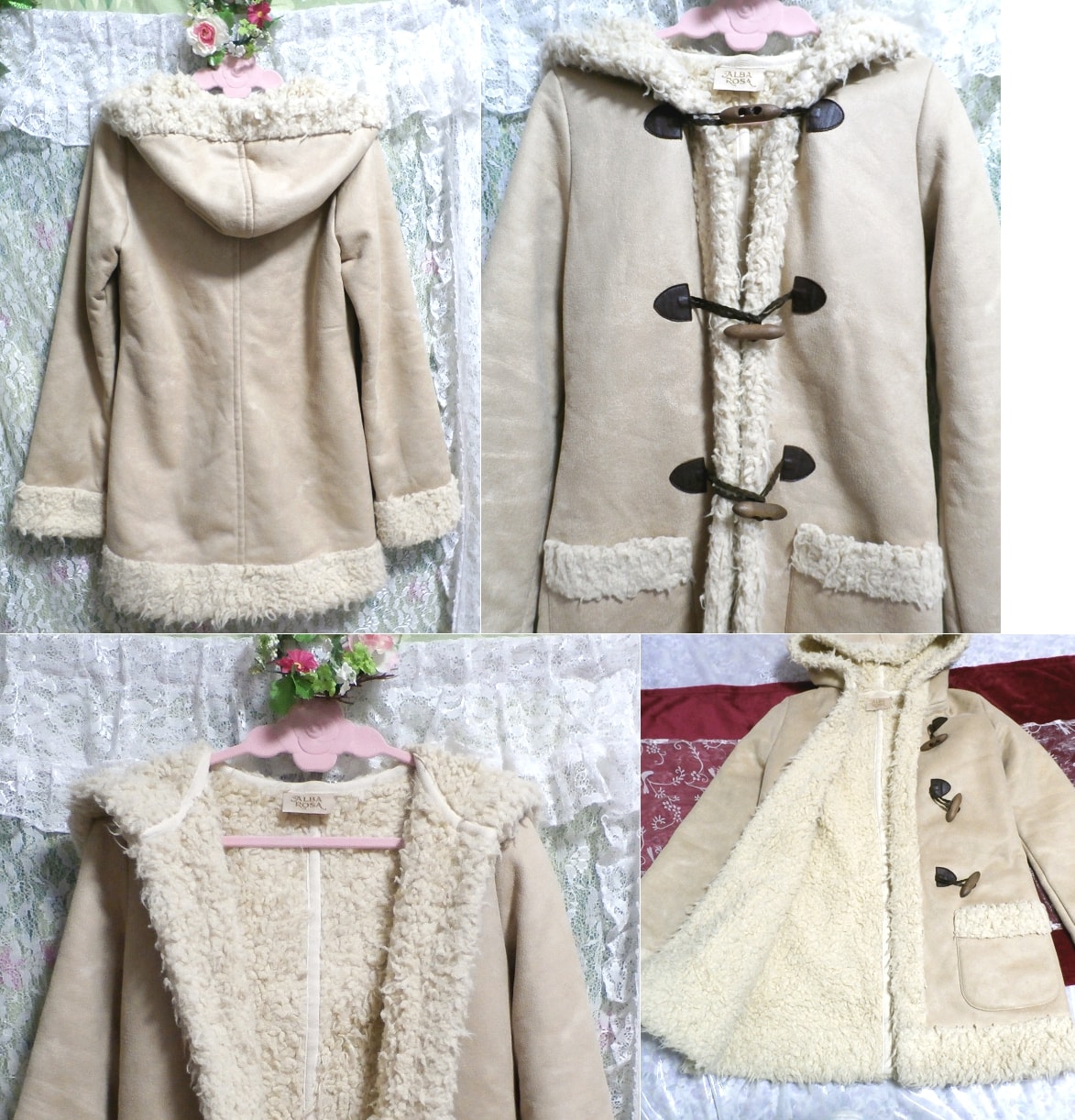 flaxen and ivory fluffy seashell button duffel coat outerwear, coat, duffel coat, m size