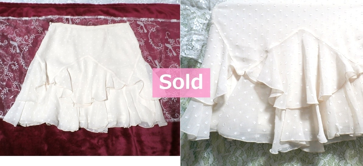 White polka dot frill mini skirt, mini skirt & flared skirt, gathered skirt & M size