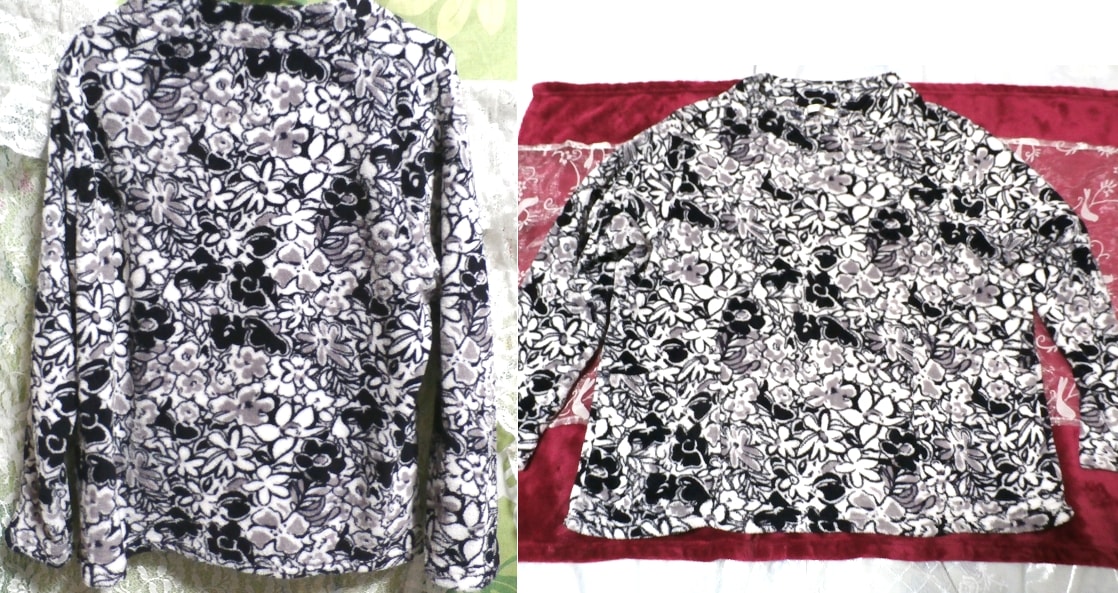 Cutout pattern black white gray floral pattern sweater knit tops, knit, sweater, long sleeve, m size