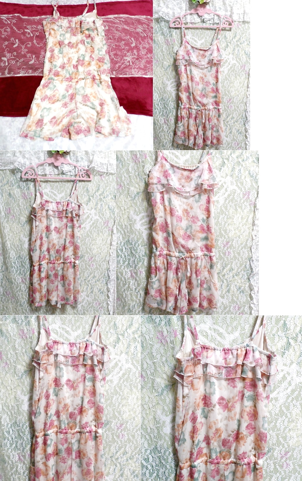 White floral pattern chiffon negligee nightgown camisole culotte dress, fashion, ladies' fashion, camisole
