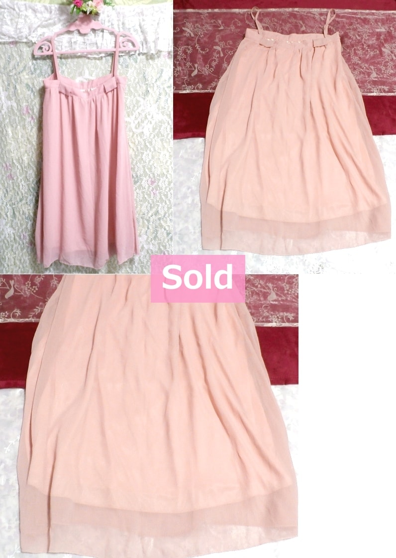 ピンクシフォンキャミソールノースリーブ/ワンピース/チュニック Pink chiffon camisole sleeveless/onepiece/tunic, ファッション&レディースファッション&キャミソール