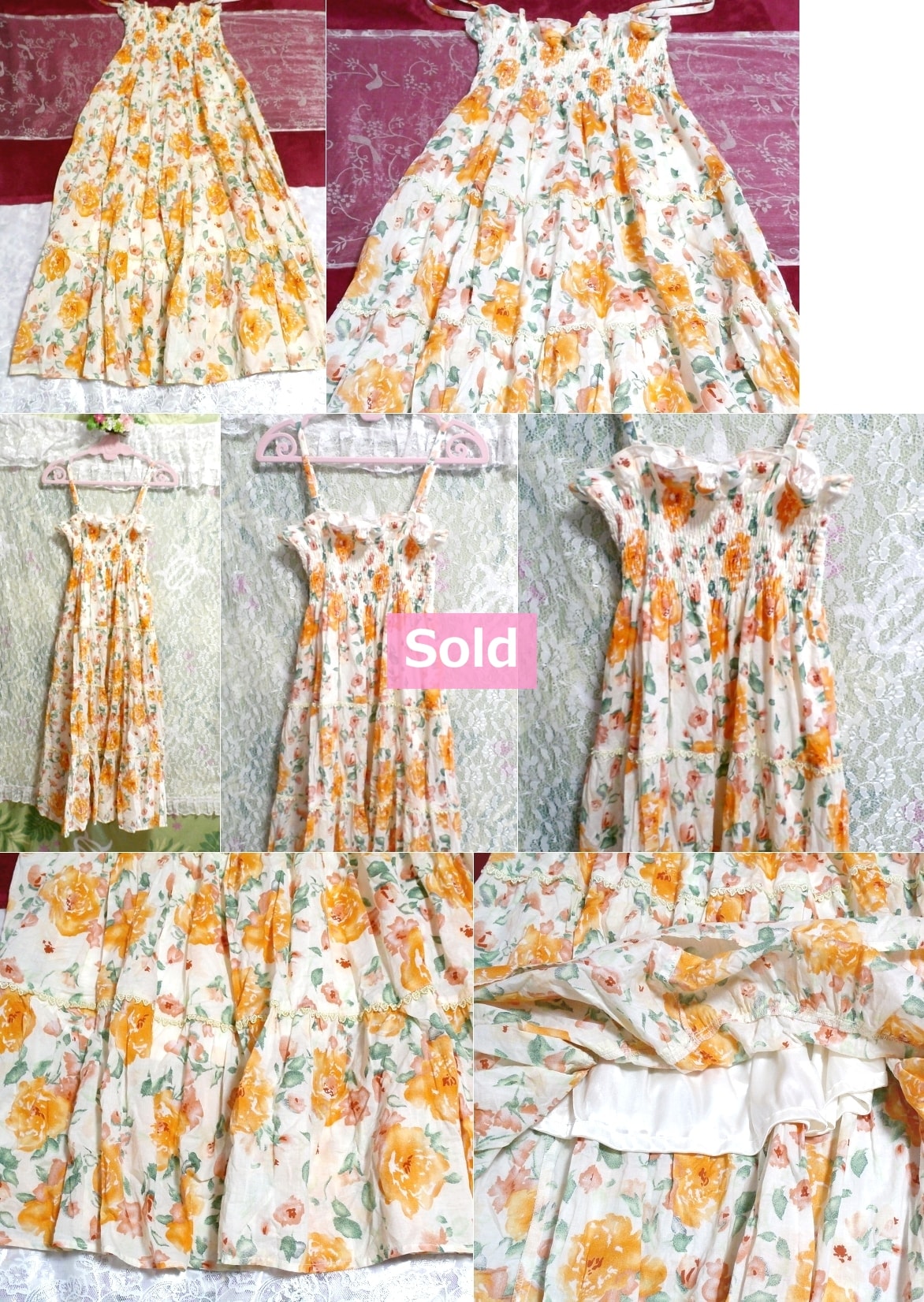 Orange floral pattern cotton 100% camisole maxi one piece / long skirt Orange floral pattern cotton 100% camisole maxi one piece