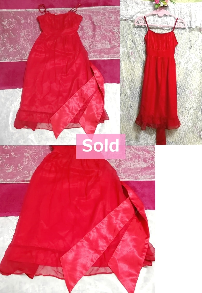 100％真丝真丝100％深红色红色吊带背心雪纺一件连衣裙