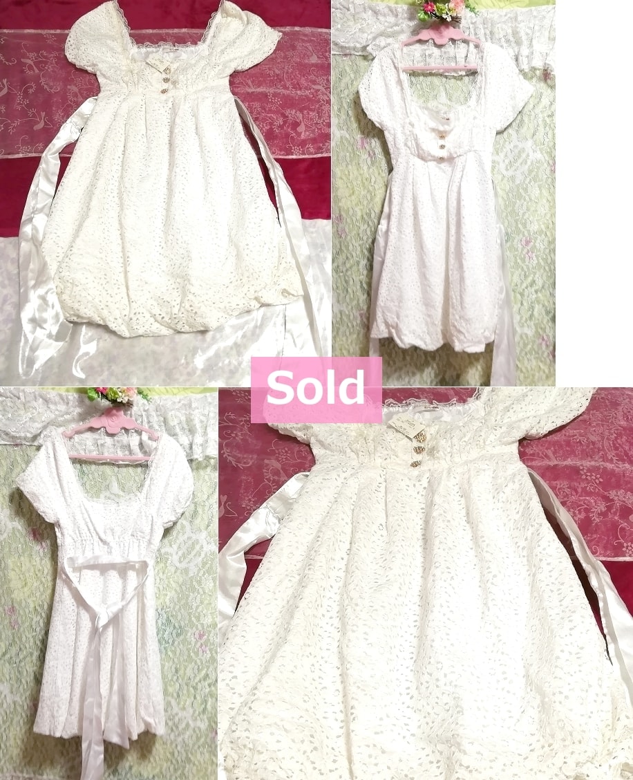 LIZ LISA White satin ribbon tunic dress price 8, 295 yen tag White satin ribbon tunic / tops / onepiece 8, 295 yen tag