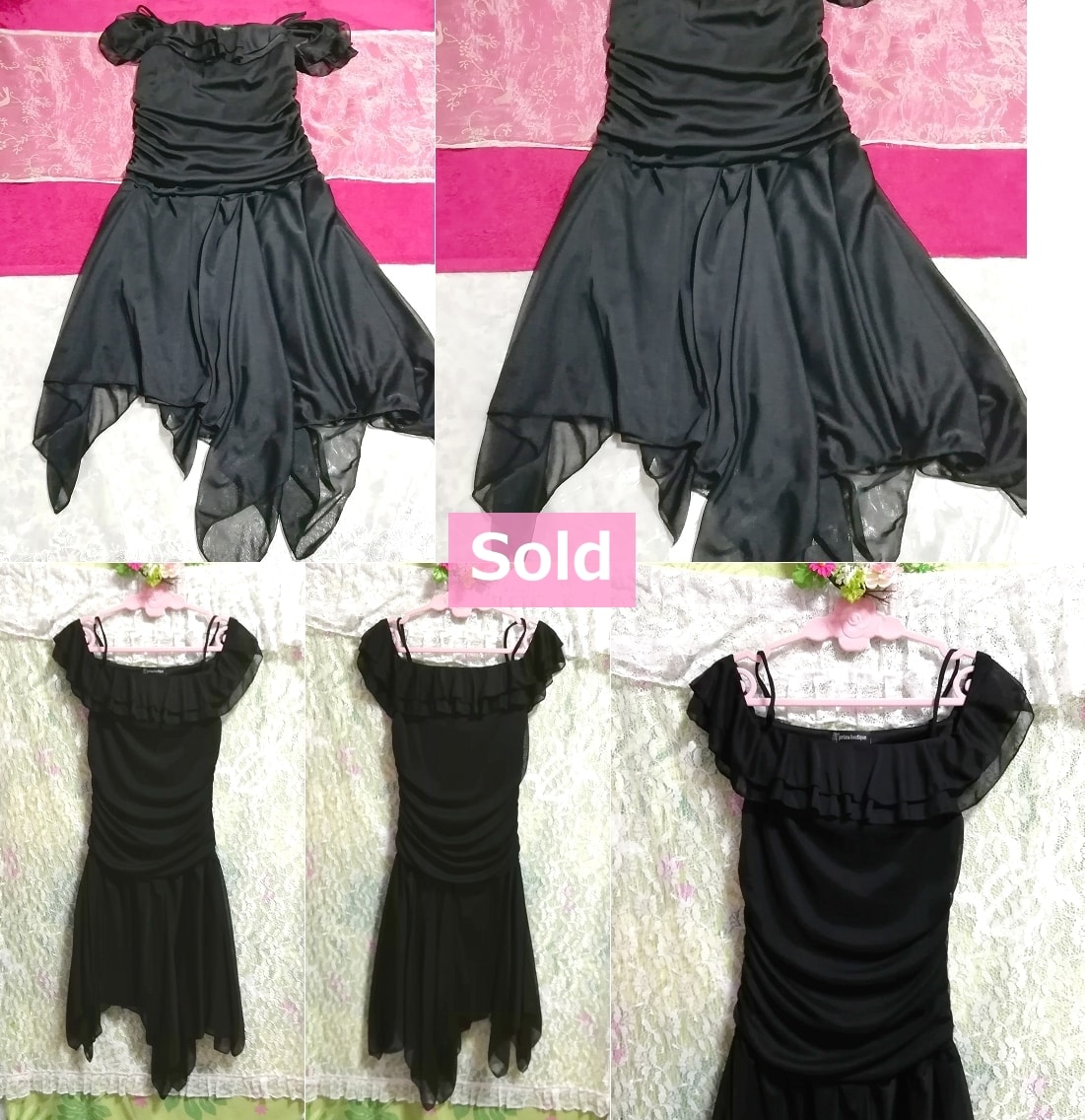 Einteiliges Kleid aus schwarzem Chiffon-Rüschen Einteiliges Kleid aus schwarzem Chiffon-Rüschen