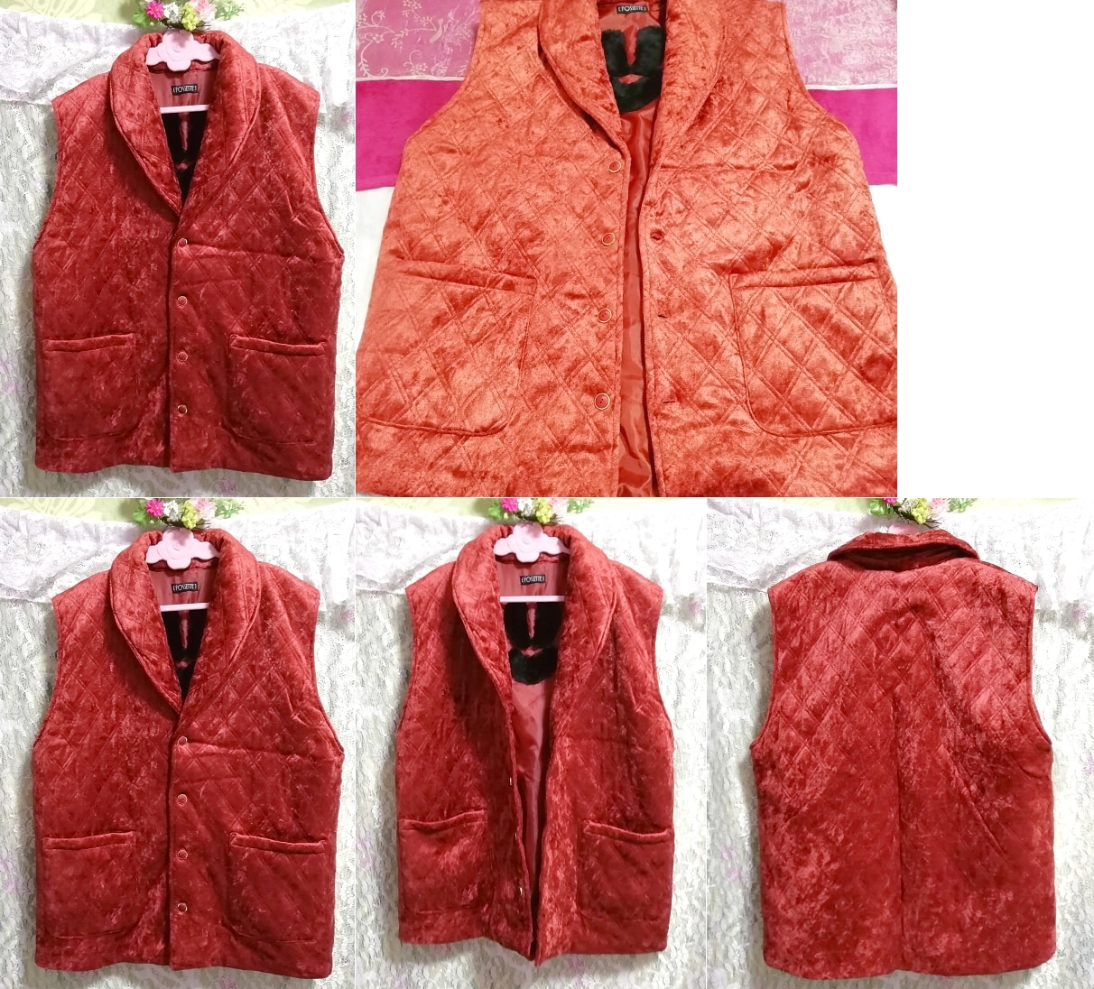 붉은 주홍빛 광택이 나는 명품 조끼, 숙녀 패션, 재킷, 겉옷, 다른 사람