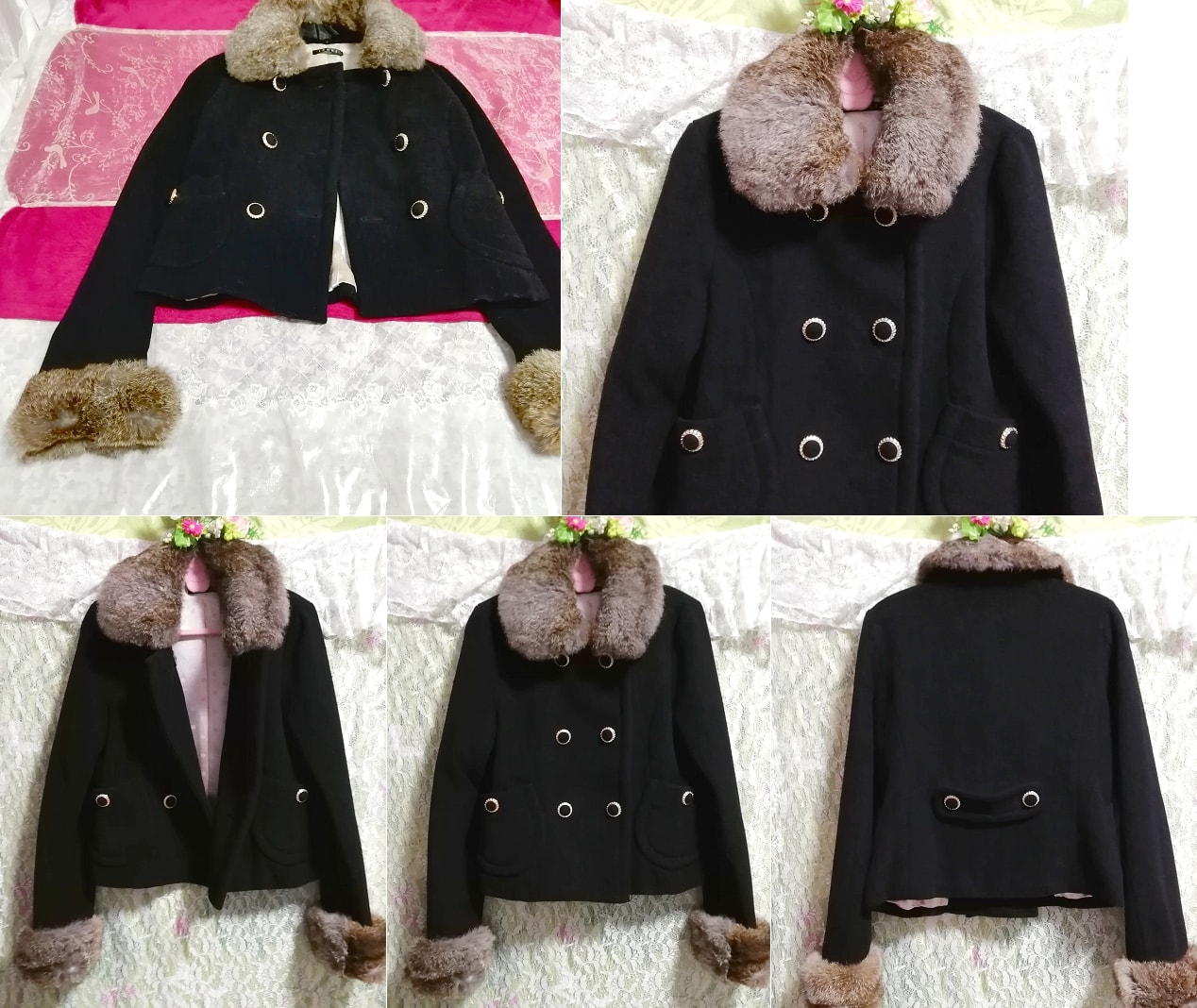 Black black brown rabbit fur short coat haori cloak, coat, fur, fur, rabbit