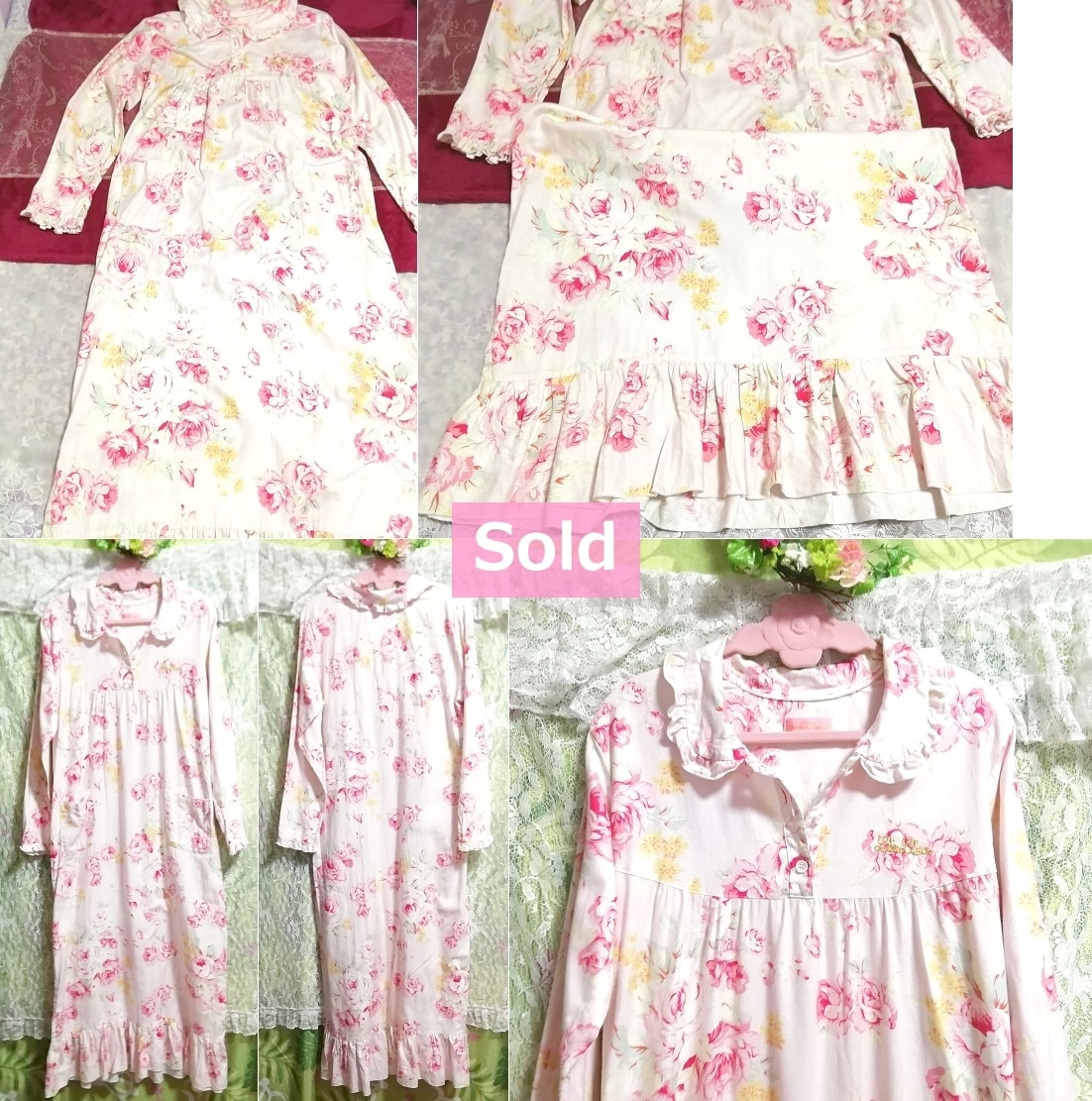 LIZ LISA Pink floral cotton 100% maxi dress sleeping nightgown