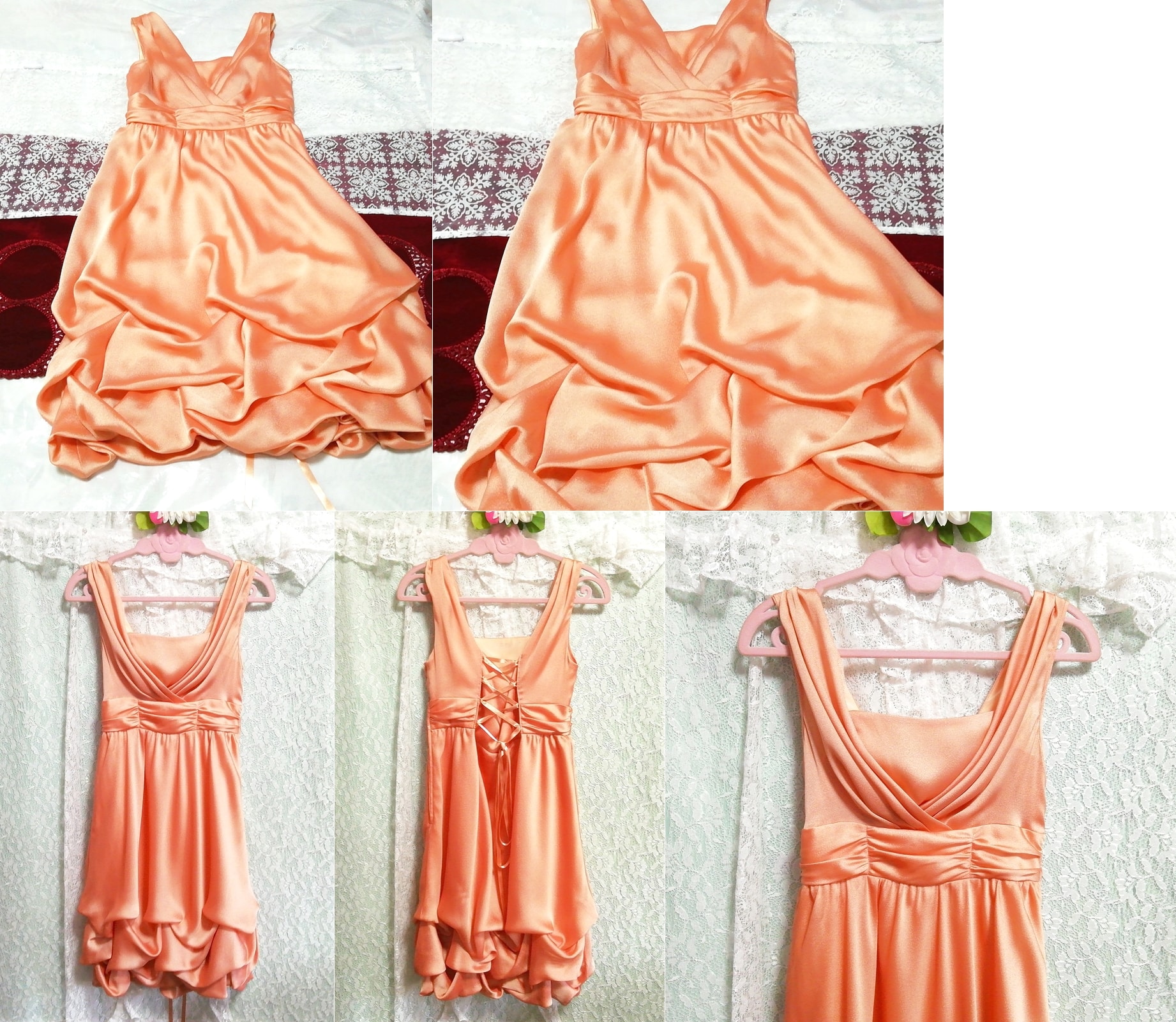 오렌지 새틴 쉬폰 네글리제 나이트가운 나이트웨어 민소매 드레스, 패션, 숙녀 패션, 잠옷, 잠옷