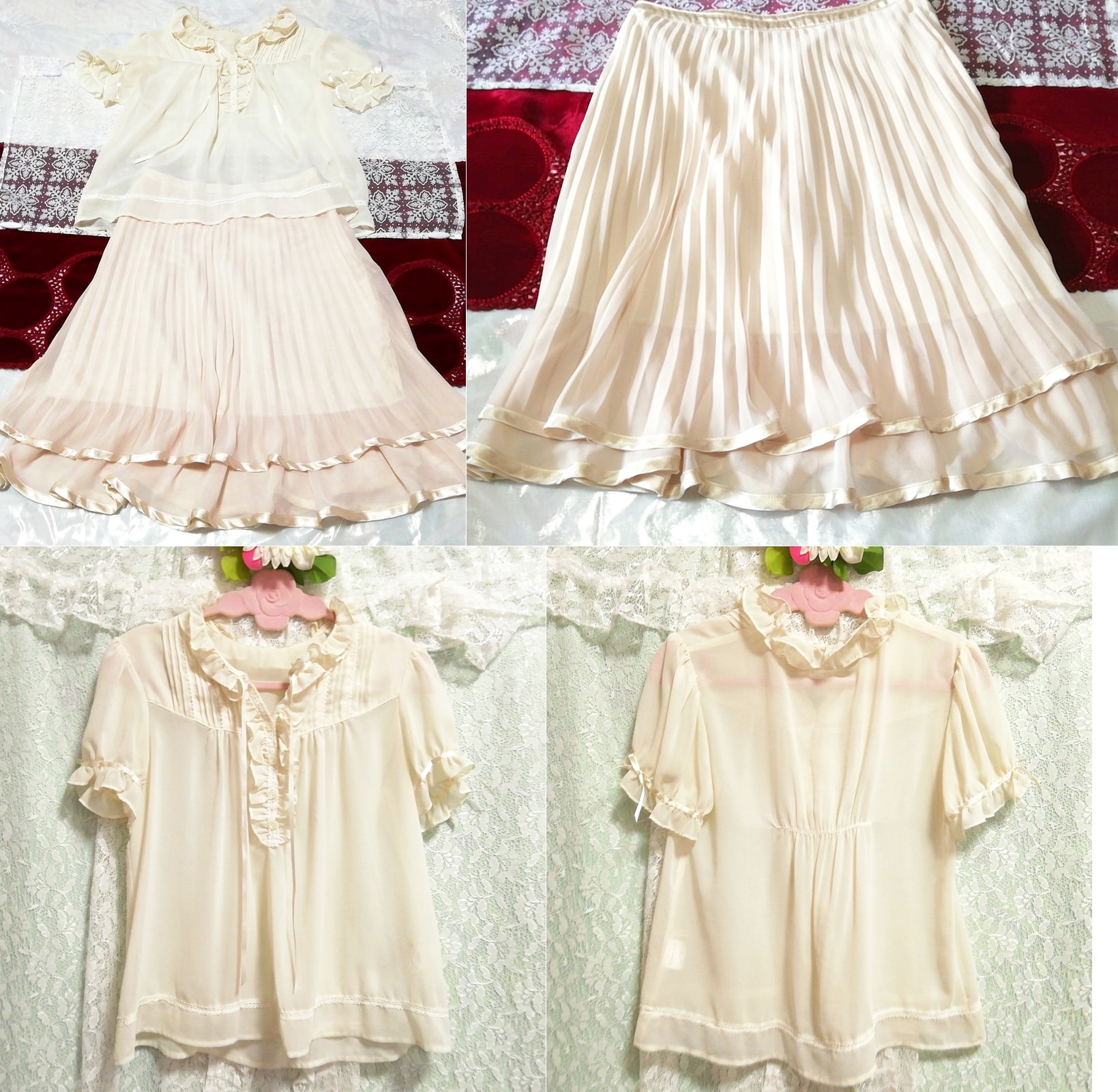 Flaxen chiffon tunic negligee nightgown nightwear chiffon pleated skirt 2P, fashion, ladies' fashion, nightwear, pajamas