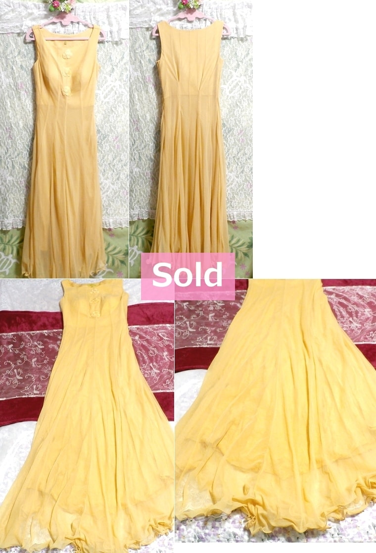 فستان ماكسي شيفون اصفر هندي ، فستان وتنورة طويلة ومقاس متوسط