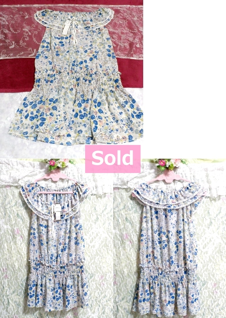 OHARA Price 19, 950 yen Tagged motif de fleurs bleues tunique / tops en mousseline de soie transparente OHARA motif de fleurs bleues voir à travers tunique / tops en mousseline de soie