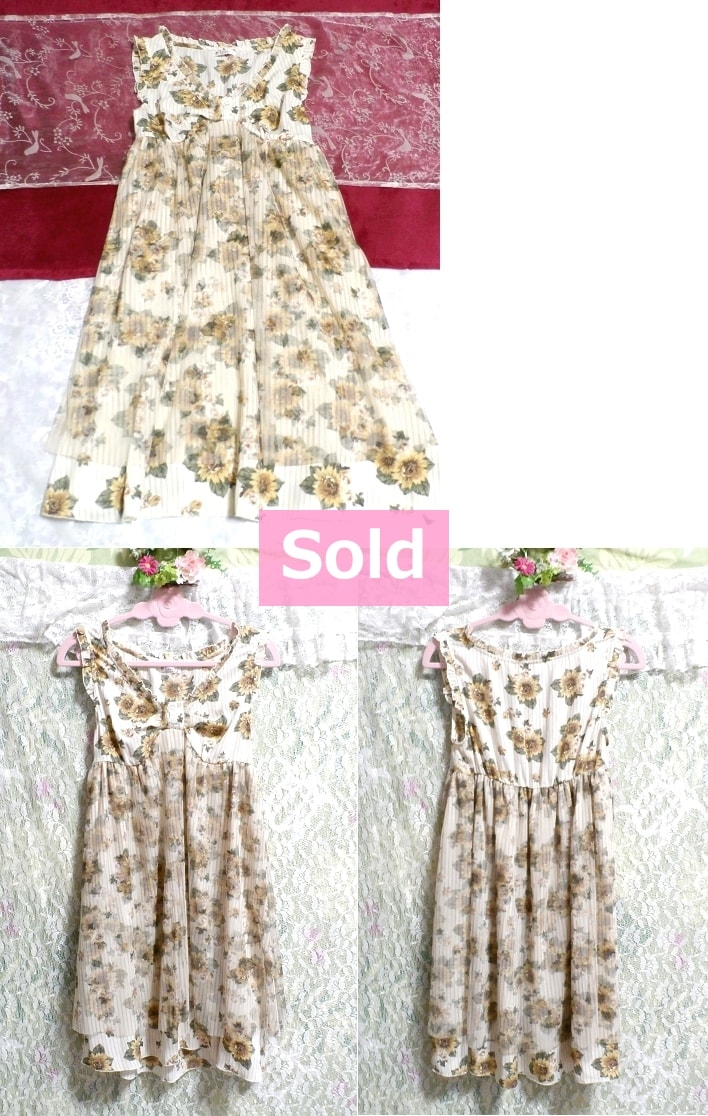 ひまわり花柄ノースリーブレースチュニックワンピース/トップス Sunflower floral pattern sleeveless lace tunic onepiece/tops