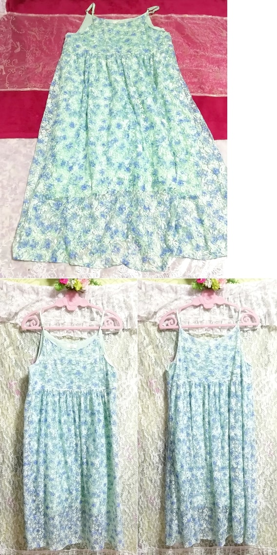 水色グリーンレースネグリジェキャミソールワンピース Light blue green lace negligee camisole dress, ワンピース, ひざ丈スカート, Mサイズ