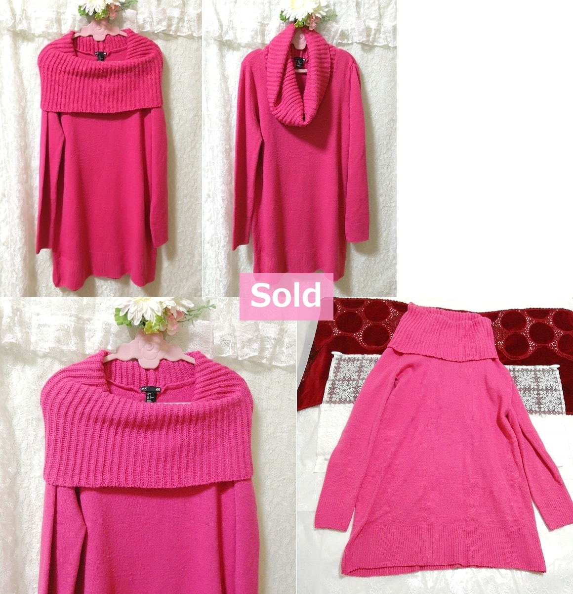 Bangladesh H & M Basic Pink Long Knit Sweater, Knit, Sweater & Long Sleeve & M Size