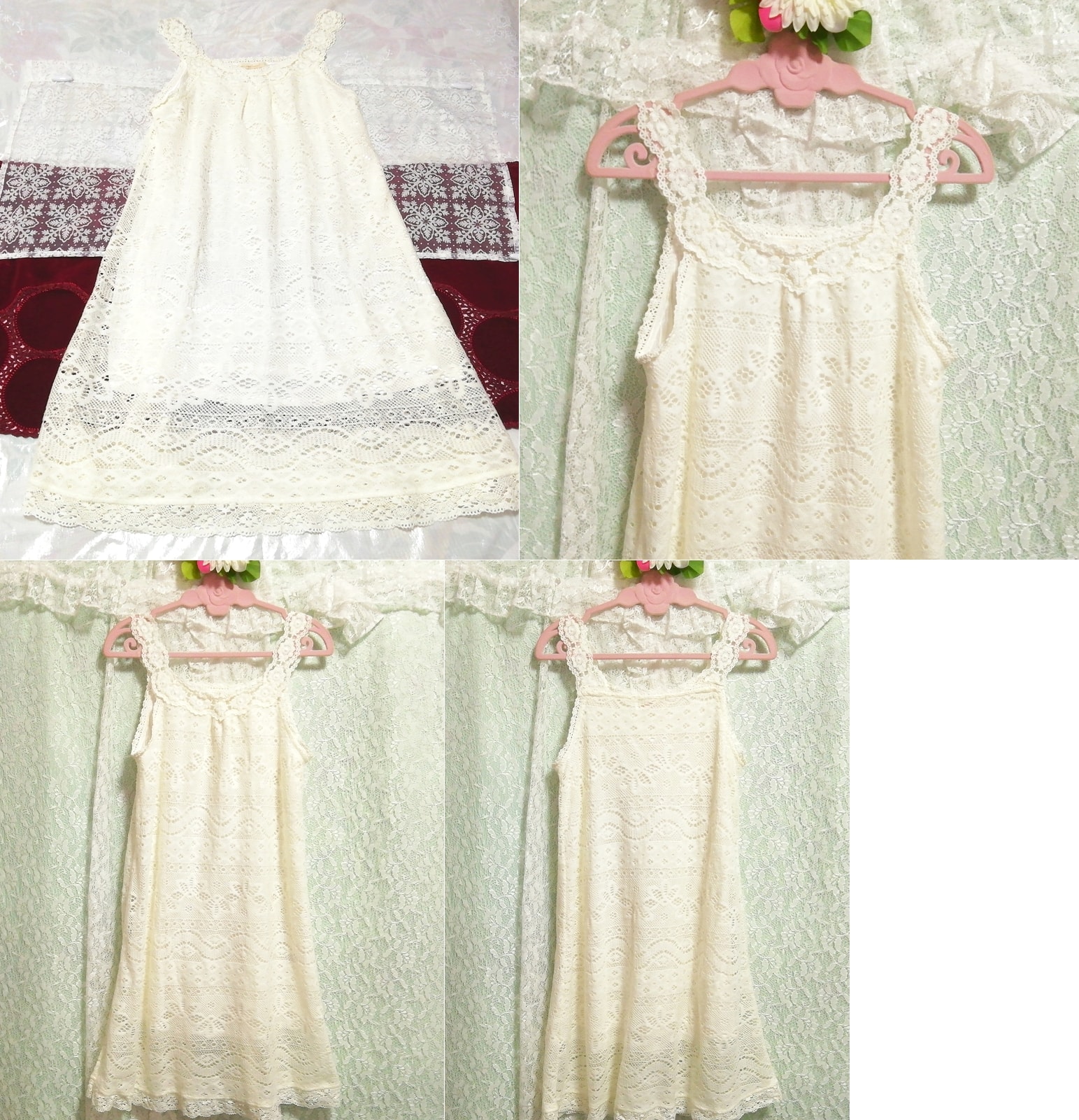 White lace knit sleeveless negligee nightgown nightwear half dress, knee length skirt, m size