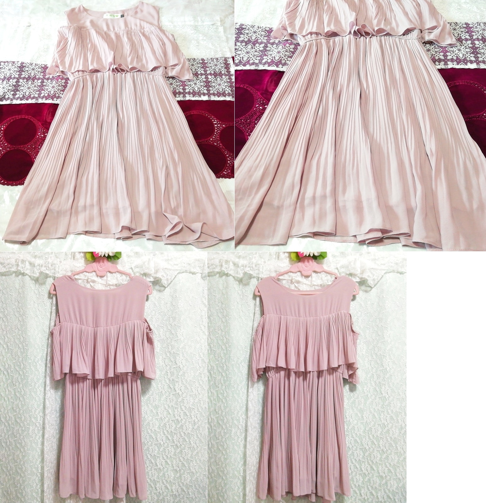 Purple chiffon sleeveless negligee nightgown half dress pleated skirt, knee length skirt, m size
