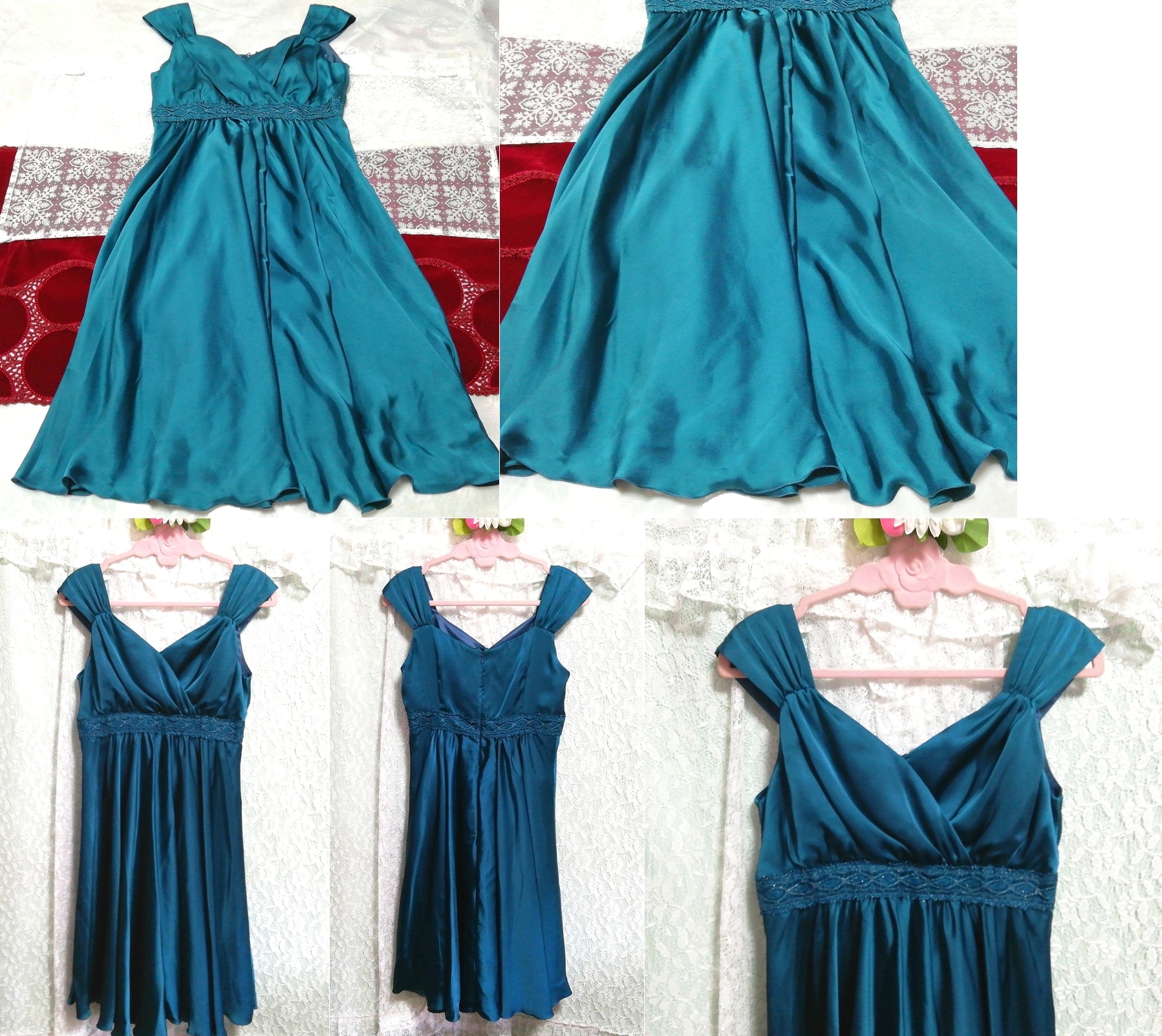 Green satin flare negligee nightgown nightwear sleeveless one piece dress, fashion, ladies' fashion, nightwear, pajamas