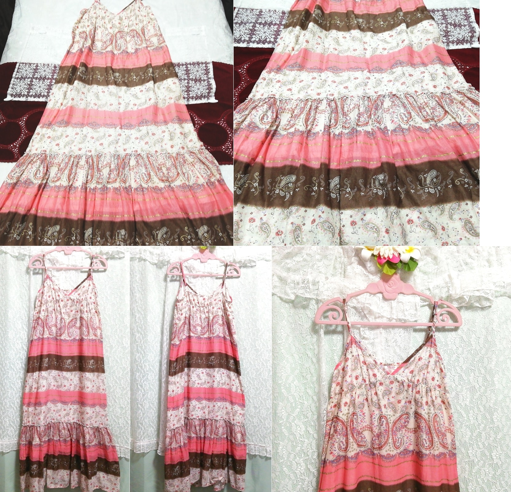 Rosabraunes Negligé-Nachthemd aus Baumwolle, Maxi-Camisole-Kleid, Babydoll-Kleid, Mode, Frauenmode, Leibchen
