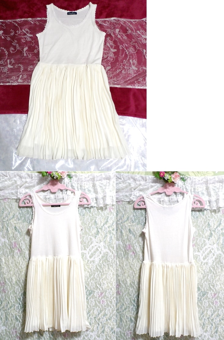 白ホワイトネグリジェノースリーブシフォンスカートワンピース White negligee sleeveless chiffon dress, ワンピース, ひざ丈スカート, Mサイズ