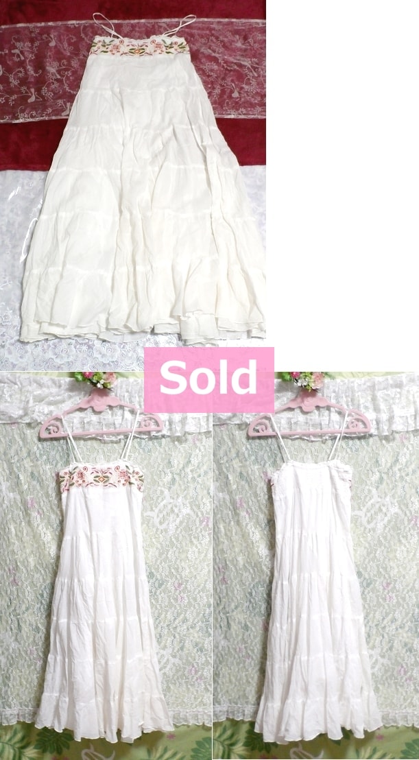 Made in India 100% weiße weiße Baumwolle Stickmuster Camisole Maxi-Kleid Indische weiße Baumwolle 100% Stickerei Camisole Maxi einteilig