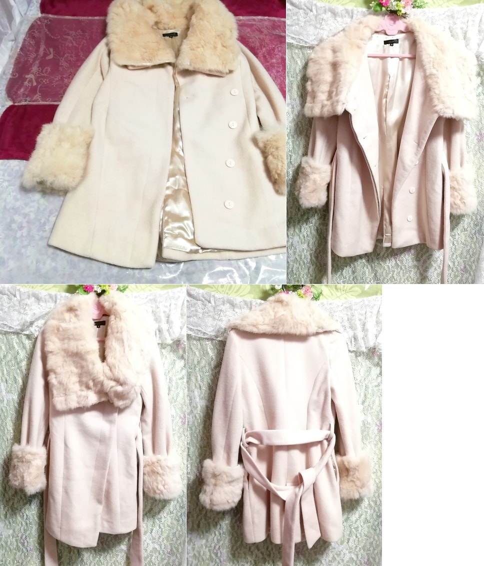 桜ピンクラビットファーロングコート羽織外套 Sakura pink rabbit fur long coat, コート, 毛皮、ファー, ラビット