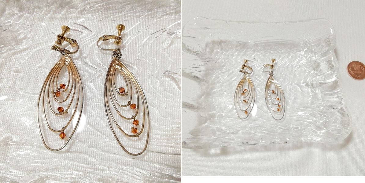 金色ワイヤー葉っぱオレンジビーズイヤリング/ジュエリー/アクセサリー Golden wire leaf orange beads earrings jewelry accessories, レディースアクセサリー, イヤリング, その他