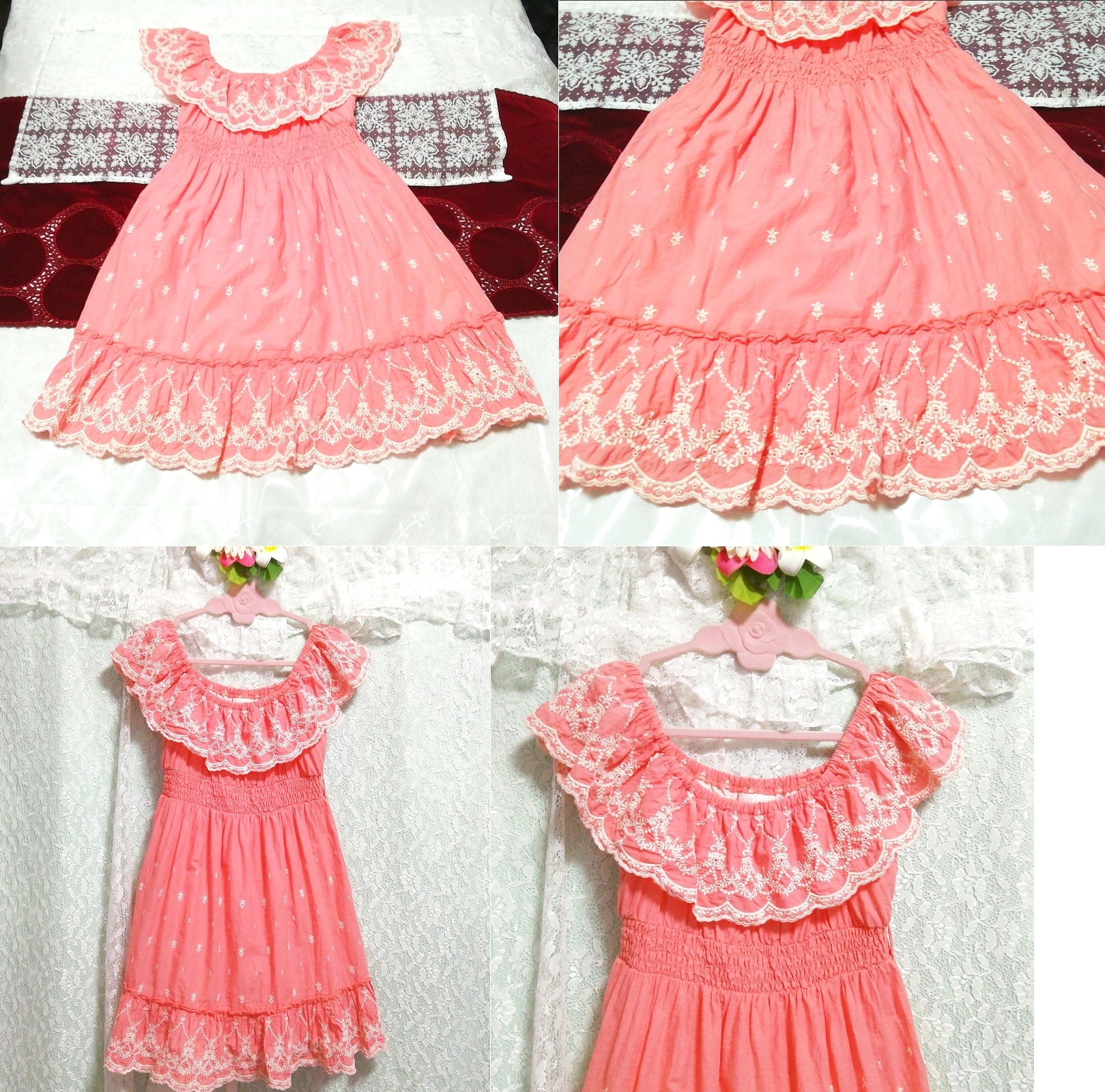 ピンクコットンネグリジェノースリーブワンピースドレス Pink cotton negligee nosleeve dress, ワンピース, ひざ丈スカート, Mサイズ