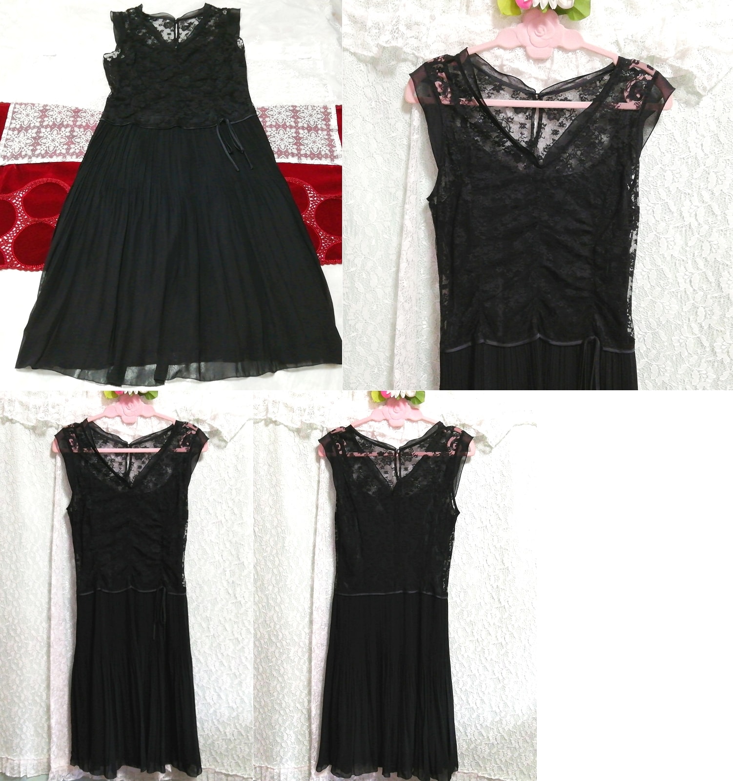 블랙 레이스 쉬폰 스커트 네글리제 나이트가운 나이트웨어 민소매 드레스, 패션, 숙녀 패션, 잠옷, 잠옷