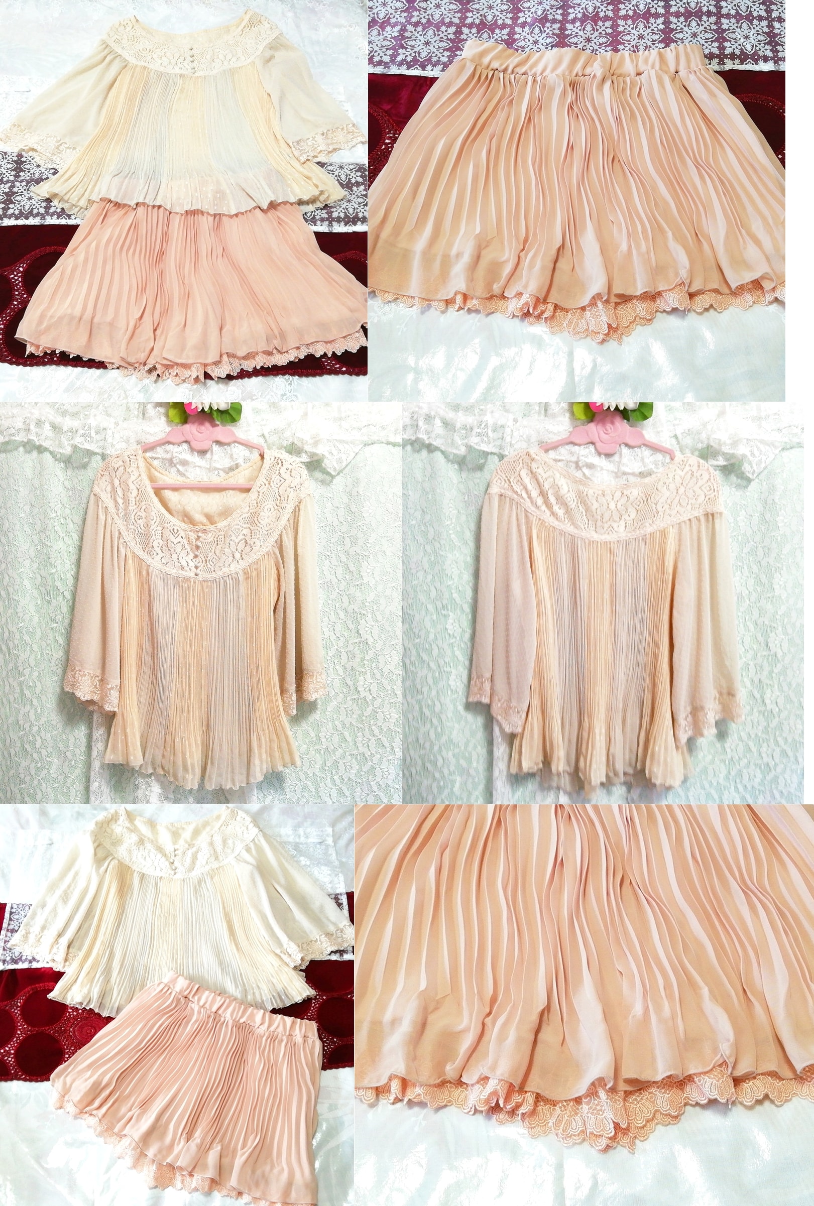 花卉白色雪纺长袍睡衣樱花粉红色短裤 2P, 时尚, 女士时装, 睡衣