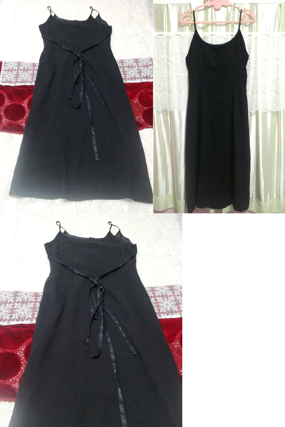Black chiffon negligee nightgown ribbon camisole babydoll dress, fashion, ladies' fashion, camisole