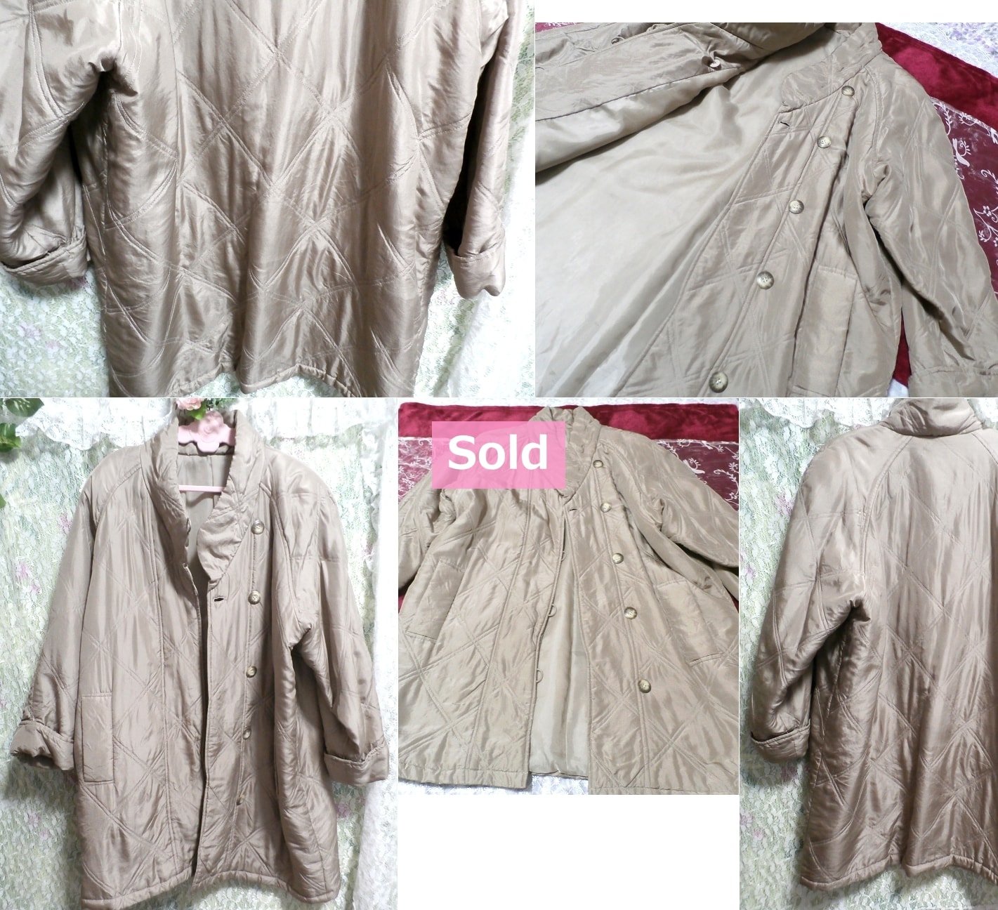 絹シルク100%亜麻色のサラサラロングコート/外套 Silk 100% flax color smooth coat