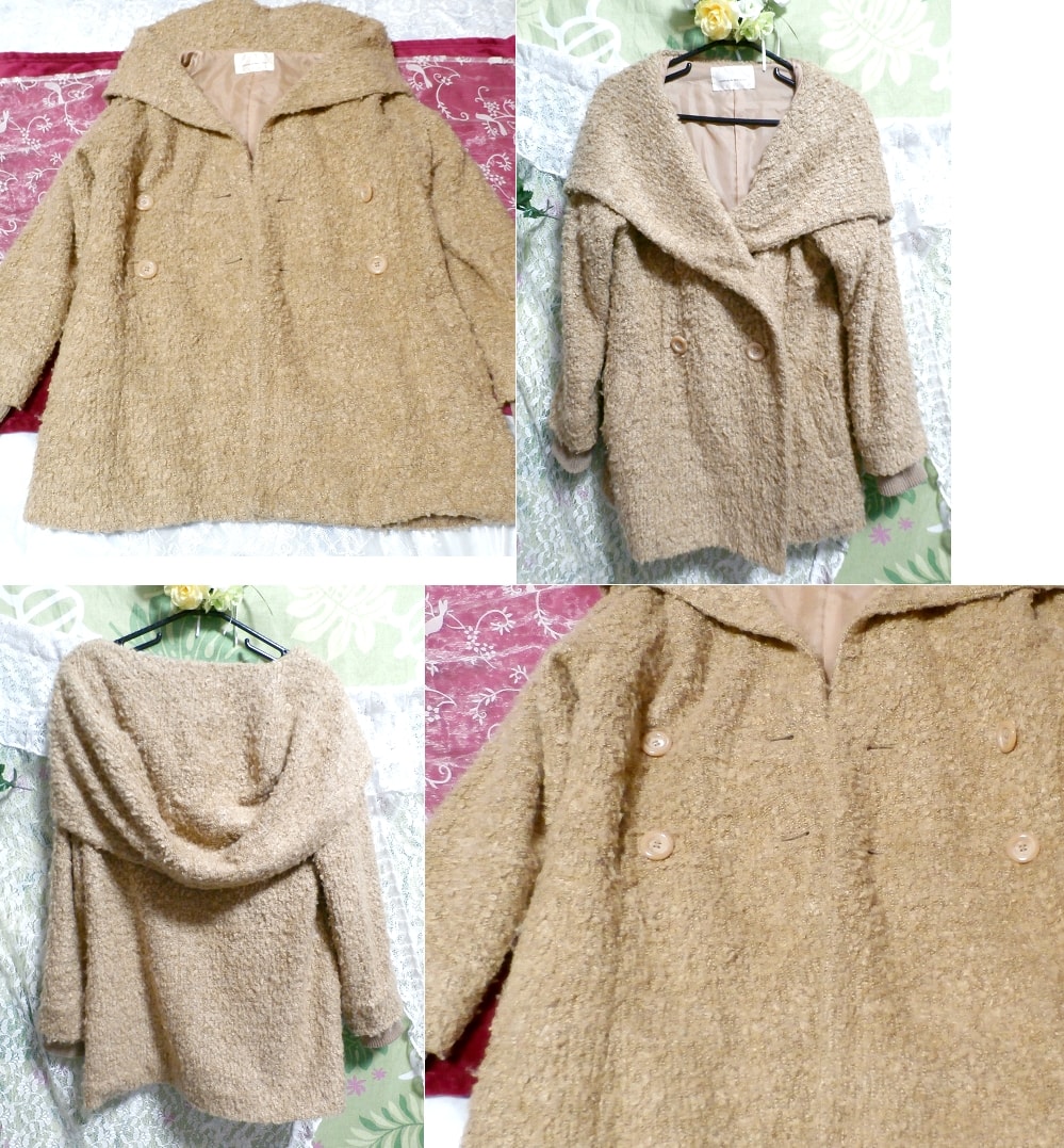 Flaxen ocher hooded fluffy warm coat long coat cloak, coat, coat in general, m size