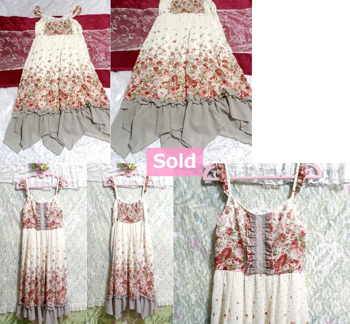 White chiffon ruffle camisole flower pattern maxi onepiece dress