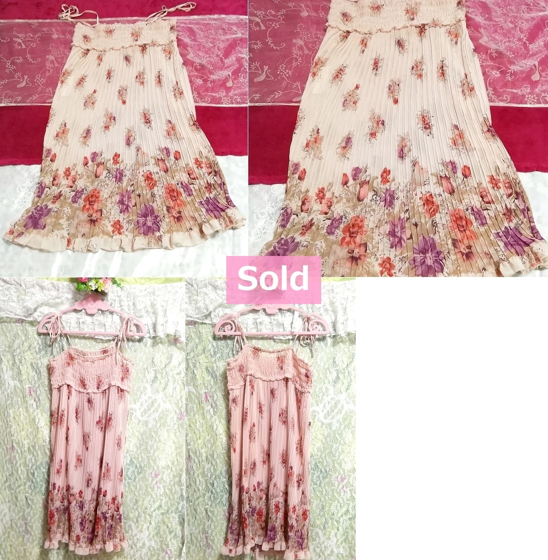 MK MICHEL KLEIN Pink floral pattern chiffon camisole / onepiece / tops Pink floral pattern chiffon camisole / onepiece / tops