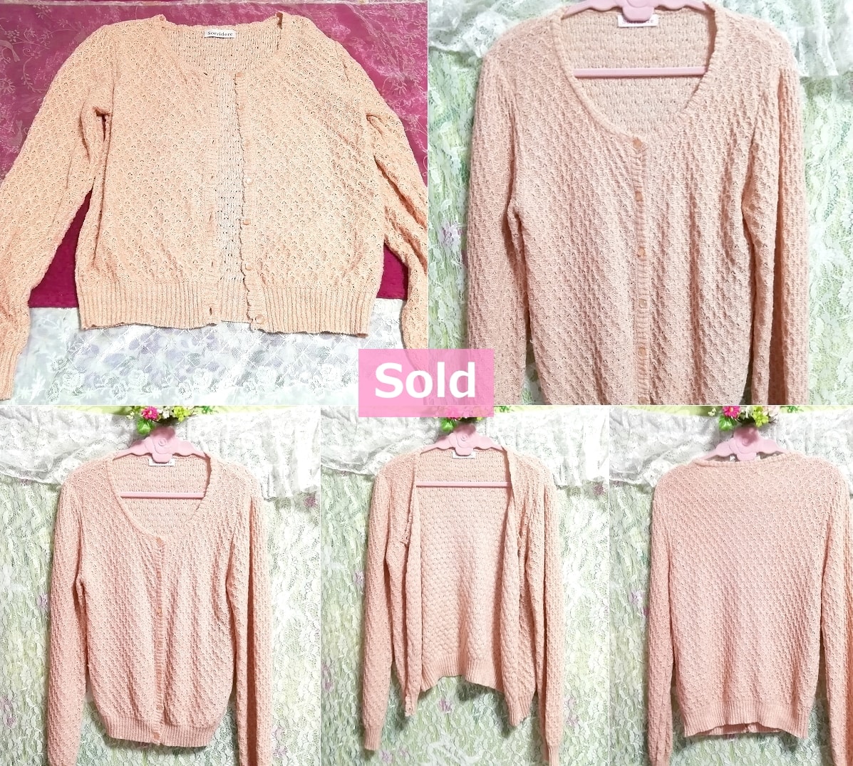 Pink lace beautiful button cardigan, knit, sweater & long sleeves & L size