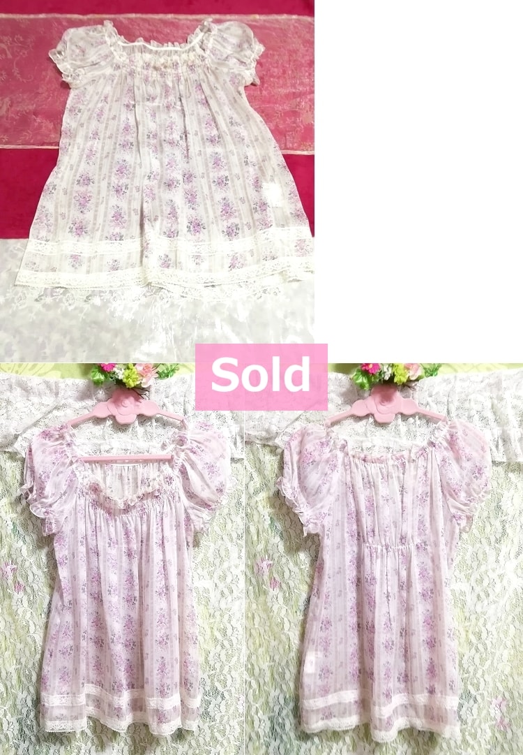 Blusas de túnica de manga corta transparentes de gasa con estampado floral morado, túnica y manga corta y tamaño mediano