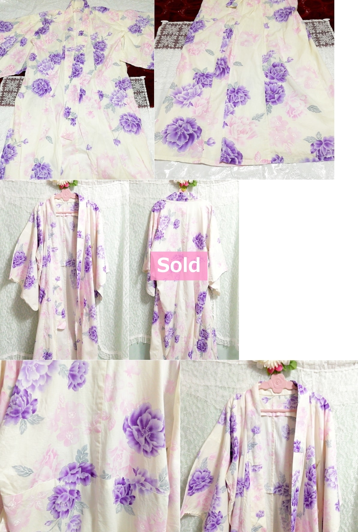 White purple pink floral yukata kimono, yukata & yukata (single) & others