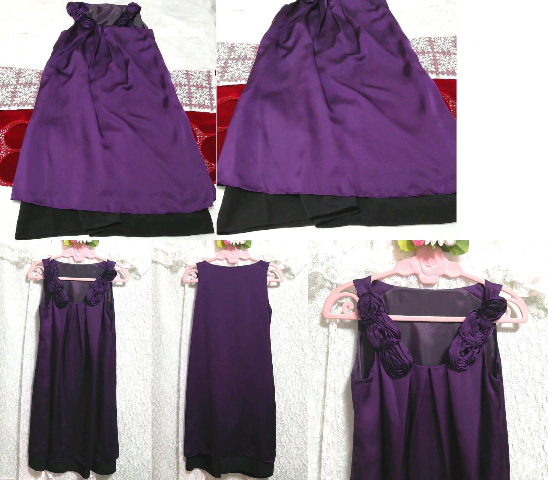 Purple rose neck satin negligee nightgown nightwear sleeveless one piece dress, fashion, ladies' fashion, nightwear, pajamas
