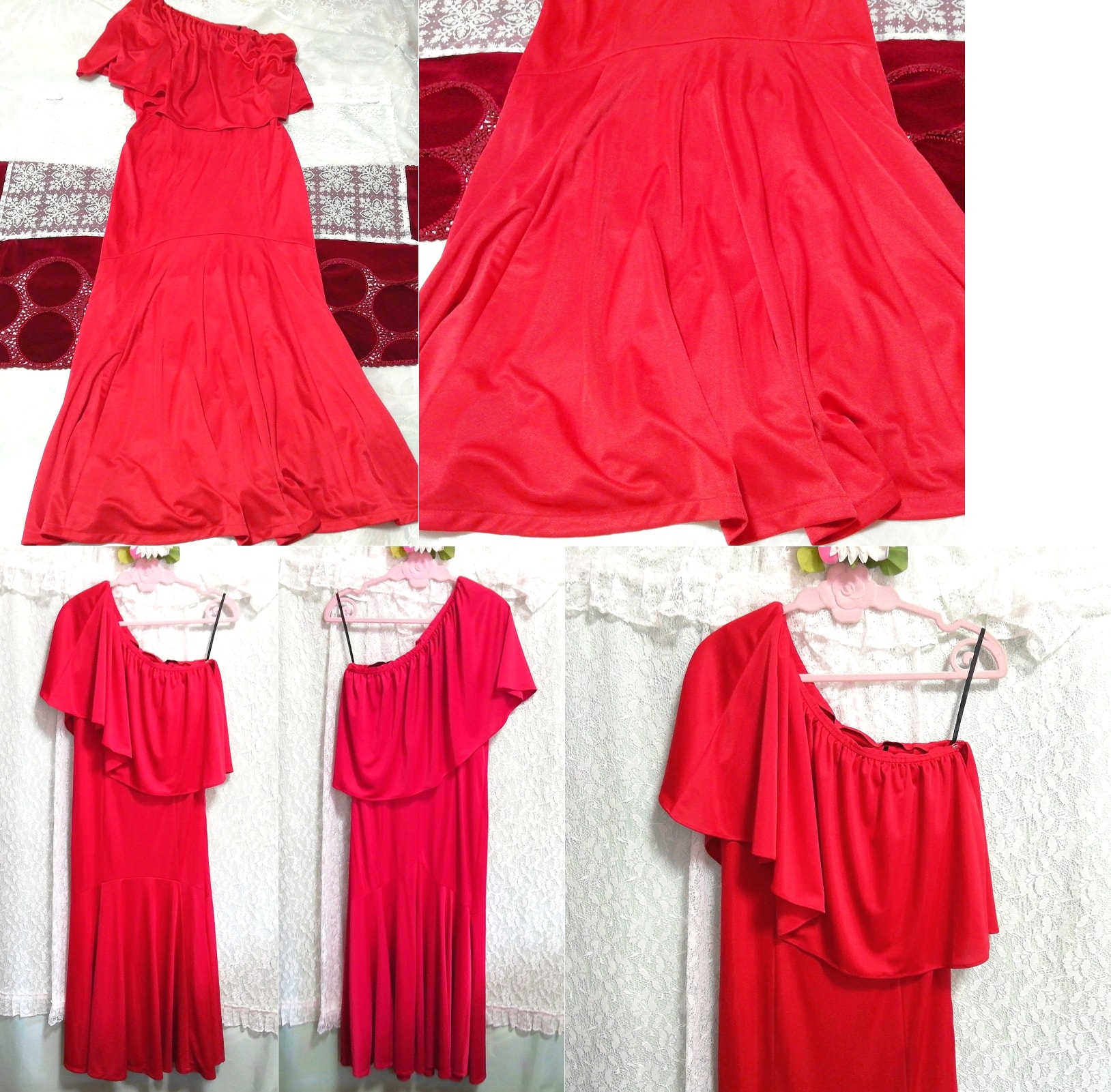 Vestido largo rojo de una pieza sin mangas camisón negligee camisón, moda, moda para damas, ropa de dormir, pijama