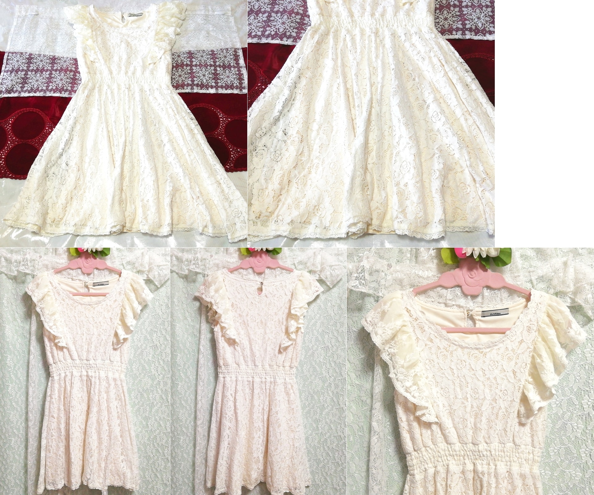 Floral white lace ruffle sleeveless tunic negligee nightgown dress, tunic, sleeveless, sleeveless, m size