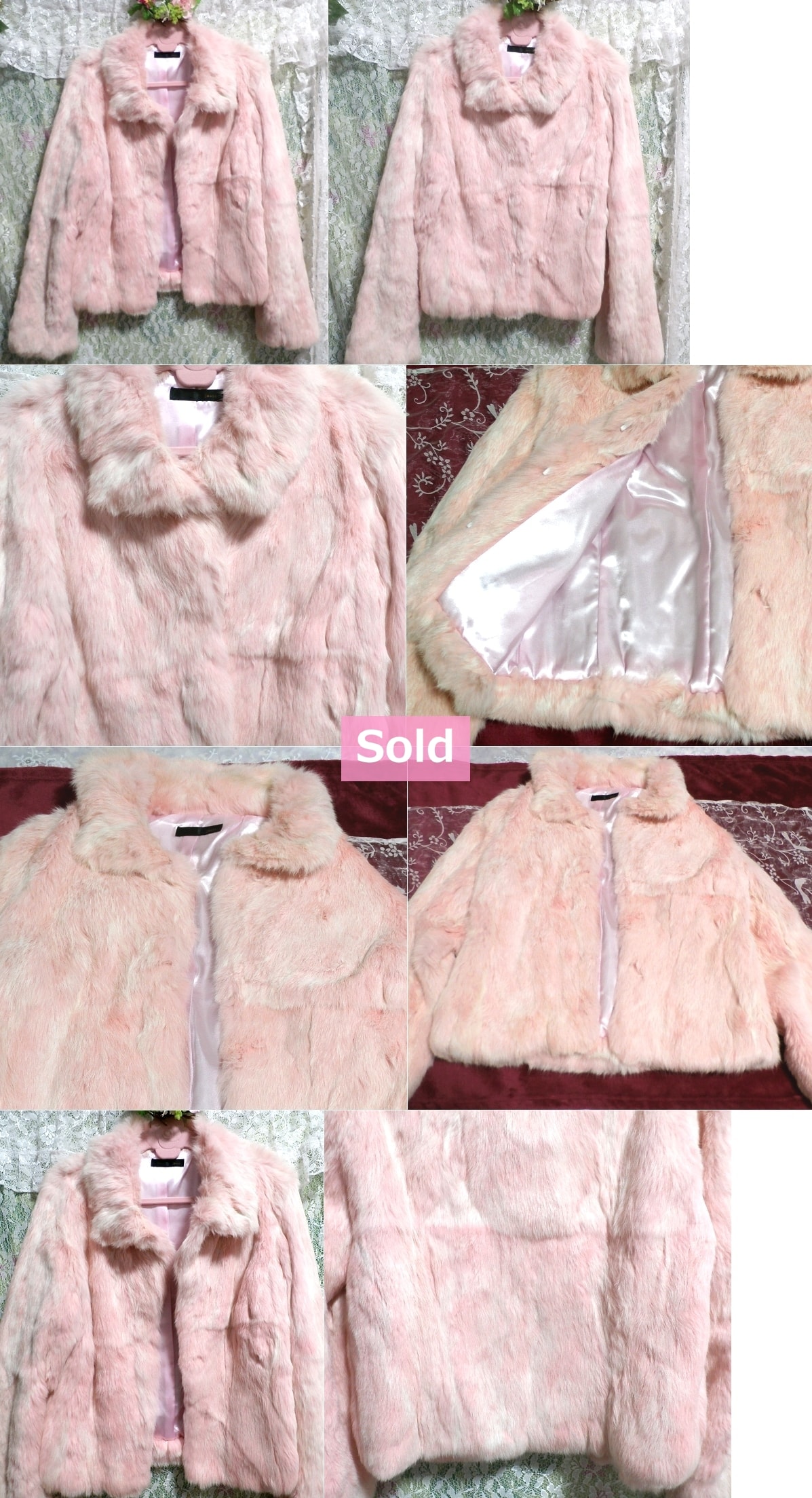 Cute pink peach color rabbit fur coat lining thin pink / outer Cute pink peach color rabbit fur coat lining thin pink / outer