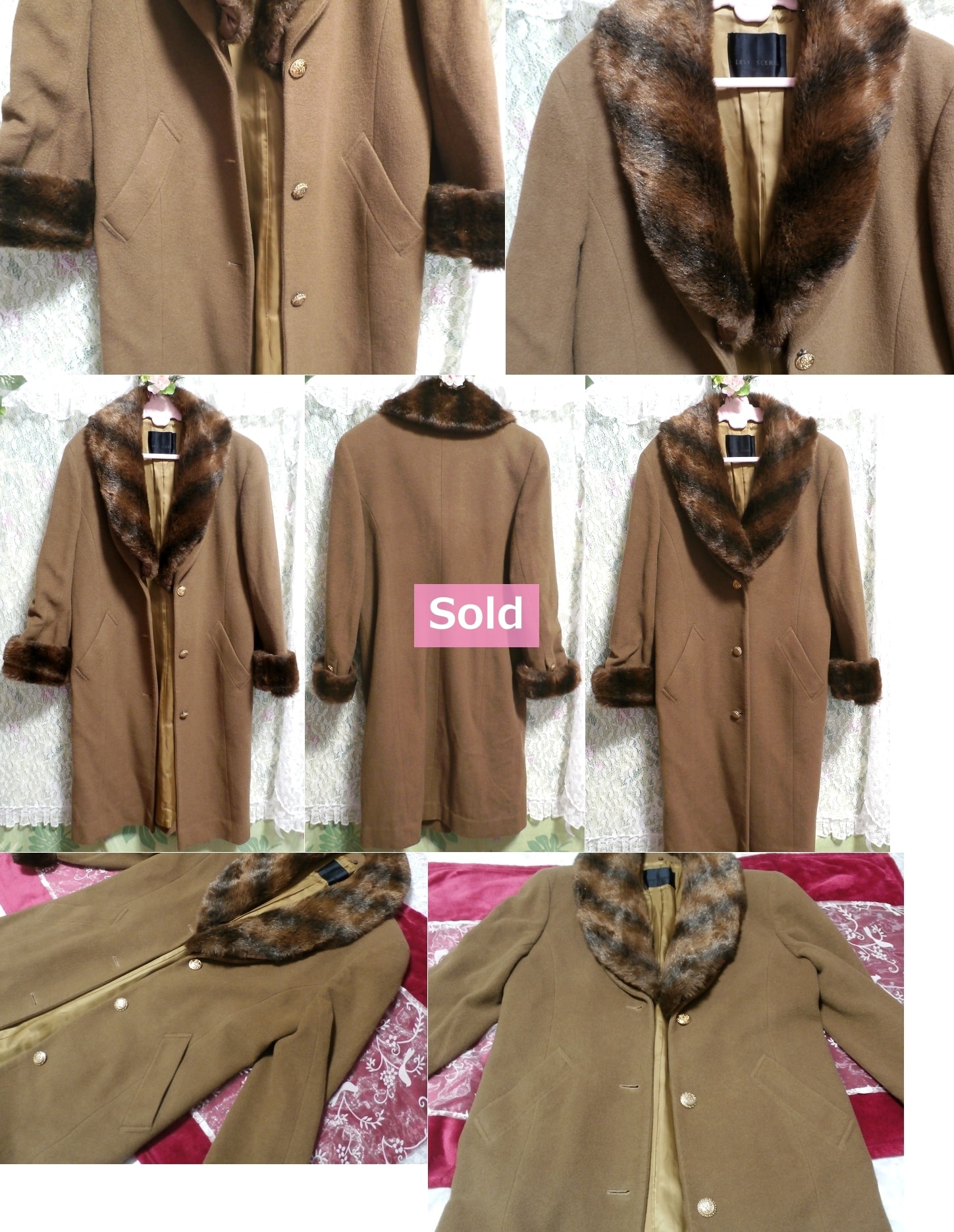 Luxury brown fur of hair cashmere fur long coat of hair and cashmere