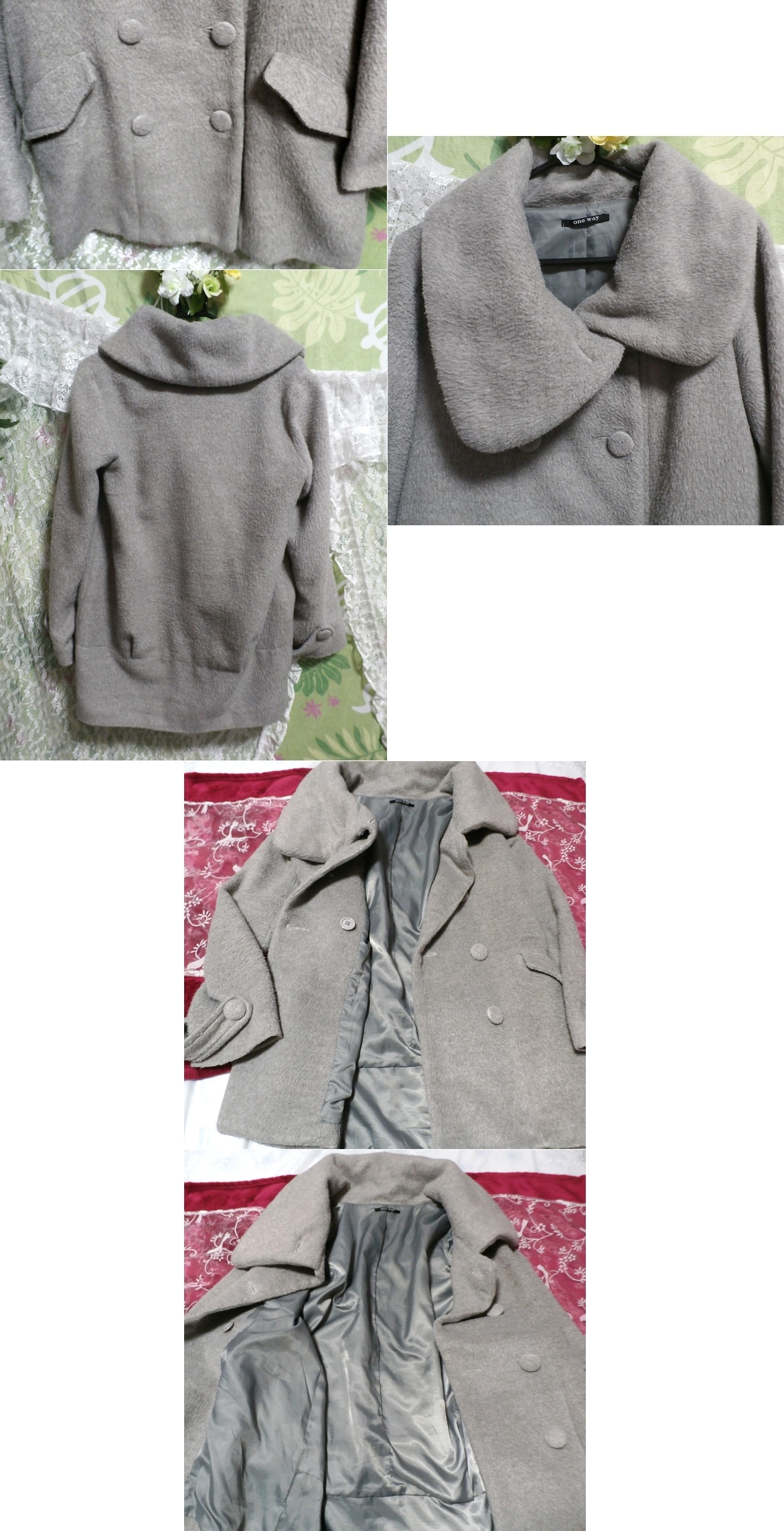 Linda capa larga gris femenina, abrigo, abrigo en general, talla m